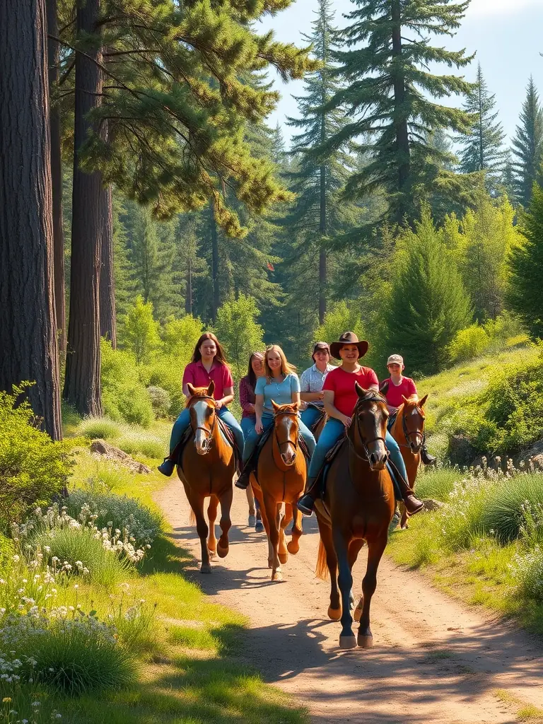 A group of riders on horseback are traversing a scenic trail during an equestrian outing organized by CLUB DE RANDONNEE PEDESTRE 'LOS CAMINAIRES DE CENTRES'. The image showcases the club's equestrian activities.